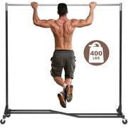 Mr IRONSTONE Clothes Rack with Rolling Wheels, 400 lbs Capacity Heavy-Duty Garment Rack for Hanging Clothes as a Portable Closet Organizer, Black