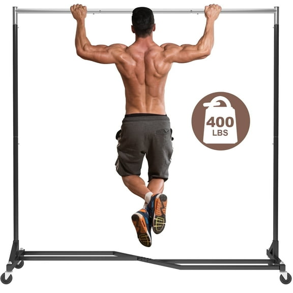 Mr IRONSTONE Clothes Rack with Rolling Wheels, 400 lbs Capacity Heavy-Duty Garment Rack for Hanging Clothes as a Portable Closet Organizer, Black