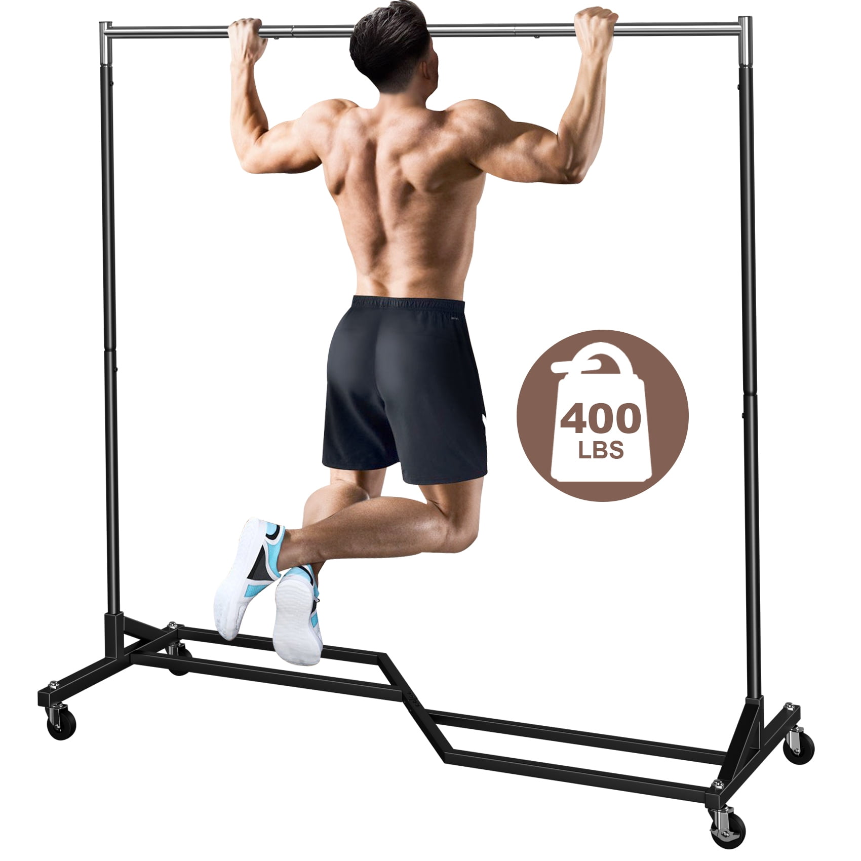 JOZ Clothes Rack with Rolling Wheels, 400 lbs Capacity Heavy-Duty Garment Rack for Hanging Clothes as a Portable Closet Organizer, Black