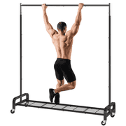Mr IRONSTONE Heavy Duty Clothes Rack 400 lbs, Rolling Garment Rack with Wheels and Bottom Shelf for Hanging Clothes, Black