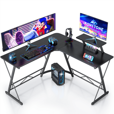 Mr IRONSTONE 51 inch L-Shaped Gaming Desk, Corner Computer Desk for Home Office, Black Writing Workstation with Large Monitor Stand