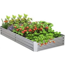 Mr IRONSTONE 6x3x1ft Galvanized Raised Garden Bed Outdoor Metal Planter Box with Stake Vegetables Flowers Herbs