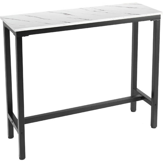 Mr IRONSTONE Bar Table, 47" Pub Table High Top Table Rectangular Bar Height Table Sofa Console Table Dining Coffee Table, for Narrow Space, Living Room, Sturdy Metal Frame, Marble White