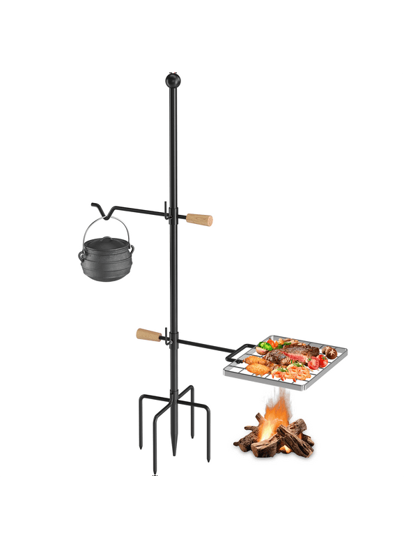 Mr IRONSTONE Campfire Grill Grate - Heavy Duty Steel, Swivel Handle, Adjustable Height and Rotation - Perfect for Outdoor Barbecue, Camping and Cooking