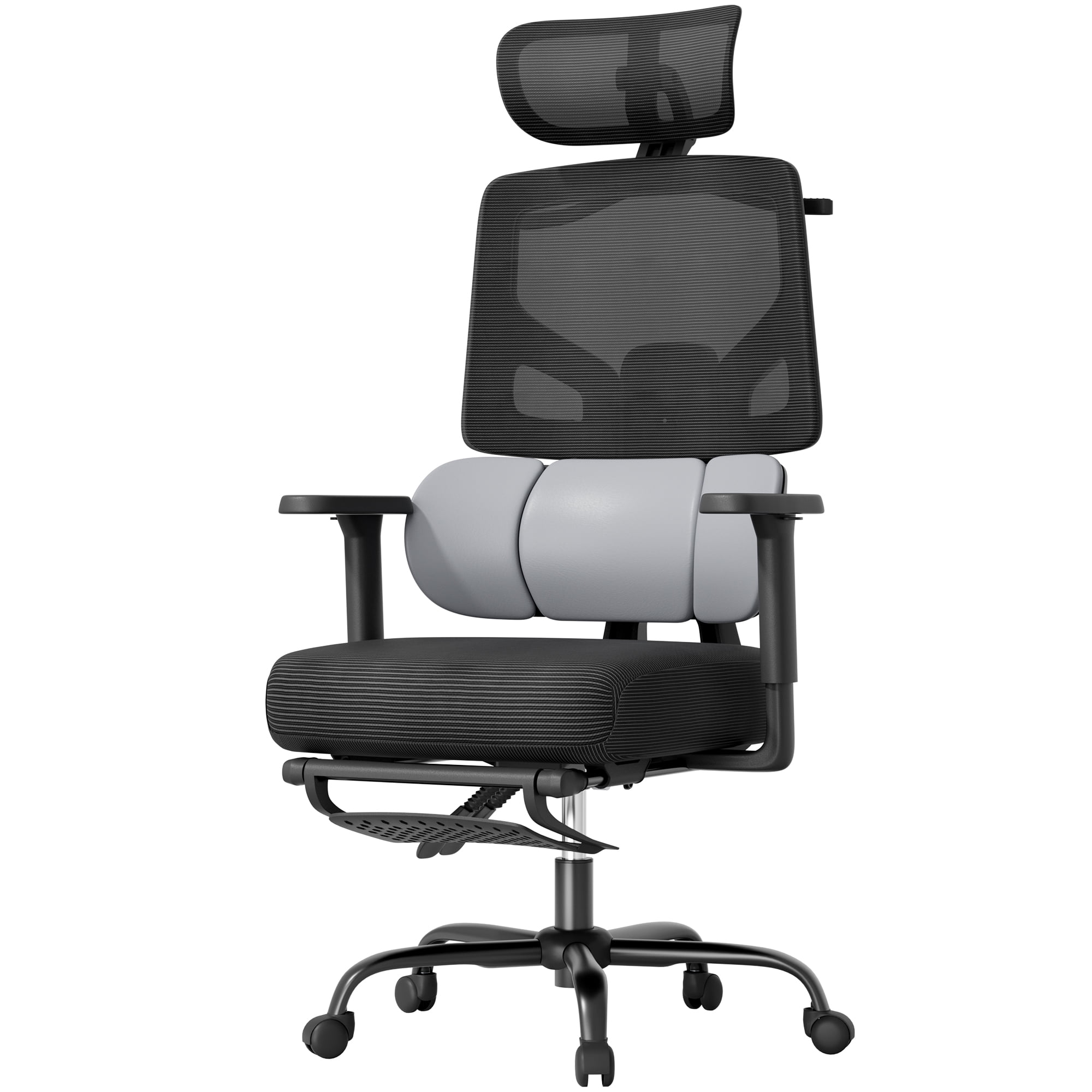 Mr IRONSTONE Ergonomic Office Chair with Footrest, Heavy Duty 400lbs Mesh Desk Chair with 3-Zone Lumbar Support, 145 Degree Reclining Computer Chair with Multi-Axis Armrests, Black