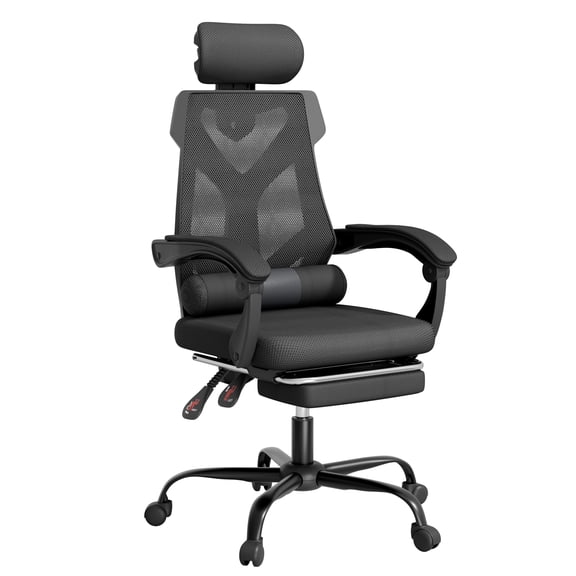 Mr IRONSTONE Ergonomic Office Chair with Footrest, High Back Breathable Mesh Computer Chair with 2D Headrest Lumbar Support, 135 Degree Reclining Desk Chair for Home Office, Black