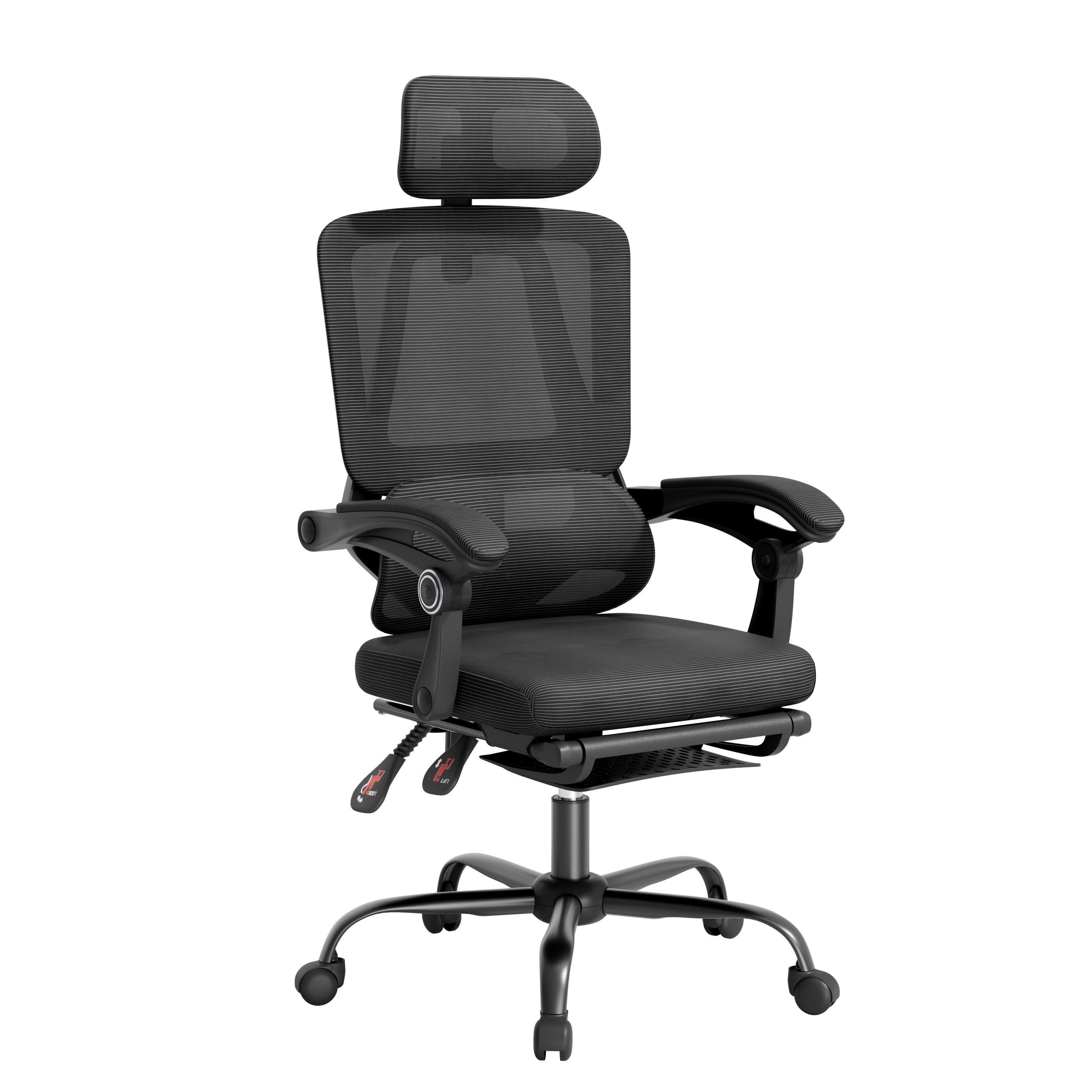 Mr IRONSTONE Ergonomic Office Chair with Footrest, High Back Mesh Computer Chair with Floating Lumbar Support and 2D Headrest, 135 Degree Reclining Desk Chair, 