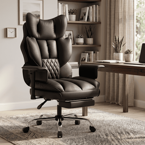 Mr IRONSTONE Executive Office Chair, High Back PU Leather Computer Desk Chair with Footrest and 3D Armrests, 350 LBS Capacity, Black
