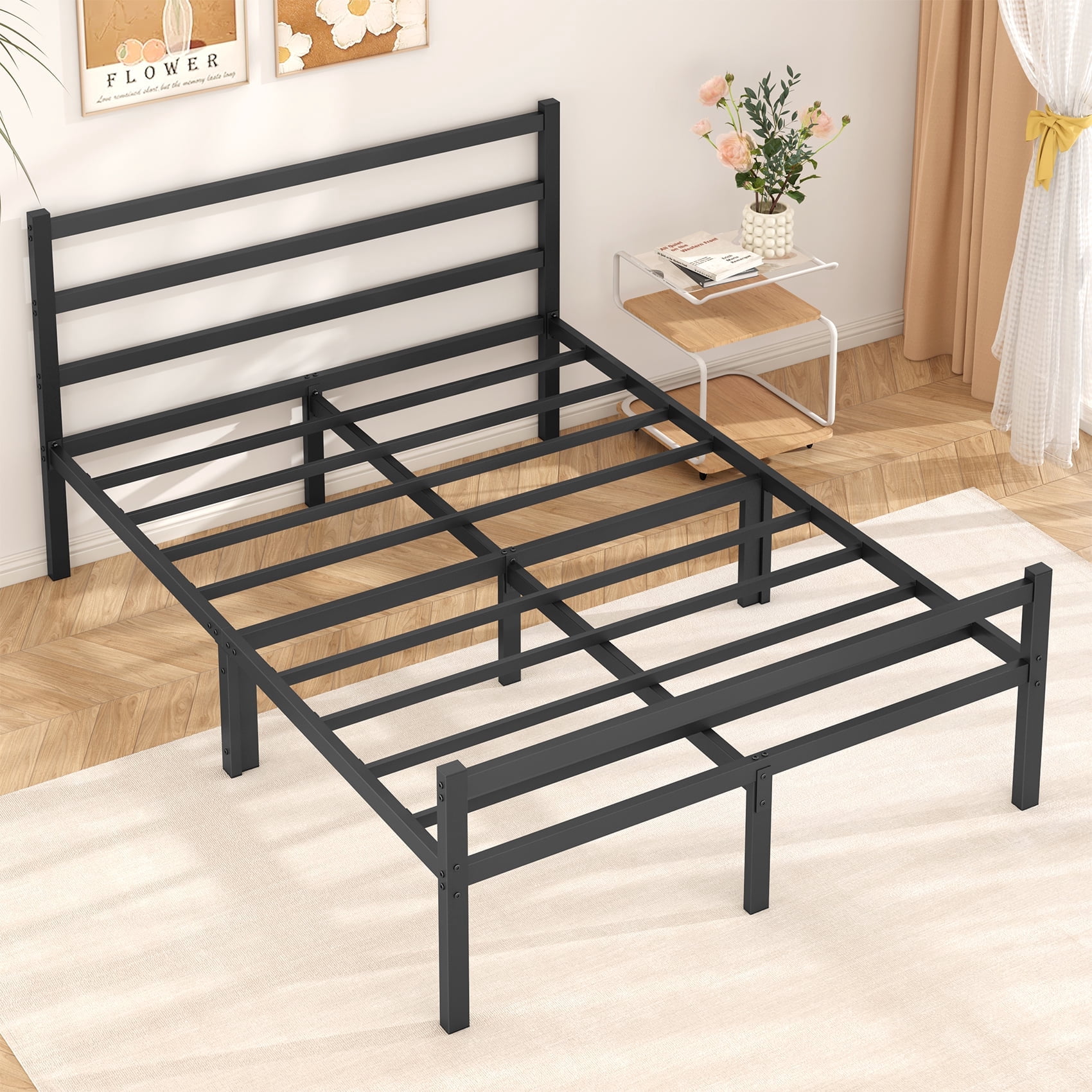 Mr IRONSTONE Heavy Duty Full Size Metal Platform Bed Frame with Headboard and Footboard, Adult Kids Full Size Bed with 14 inch High Under Bed Storage Space, No Box Spring Needed, Black