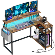 Mr IRONSTONE L-Shaped Desk with Power Outlets & Monitor Stand, 47 inch, Rustic Brown