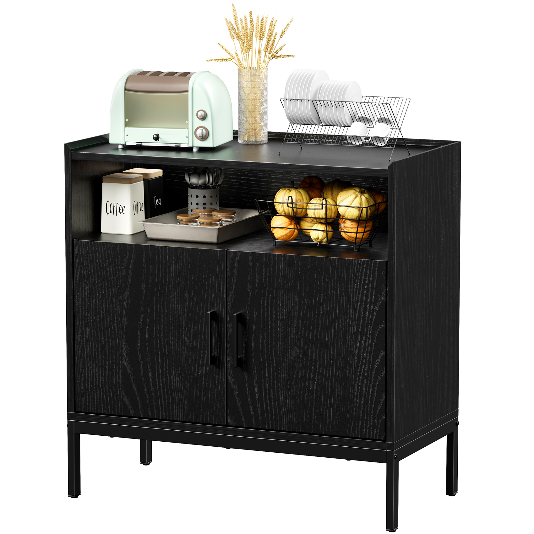 Mr IRONSTONE Modern Black Sideboard Buffet with Ample Storage, Metal ...