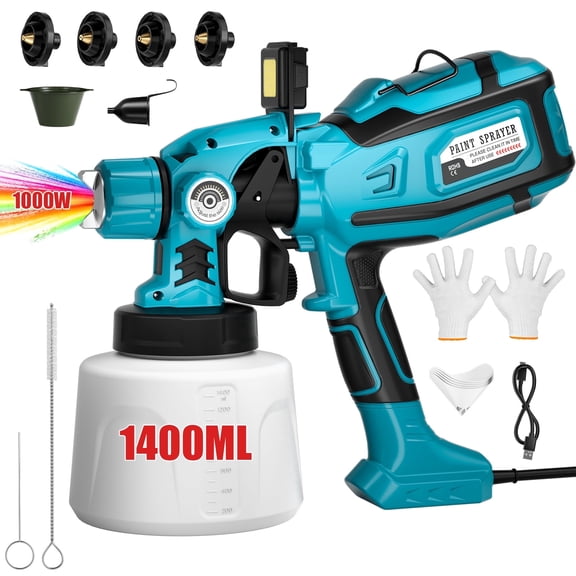 Mr IRONSTONE 1000W HVLP Paint Sprayer, High Power Electric Spray Gun with 1400ml Container for Home Interior Exterior