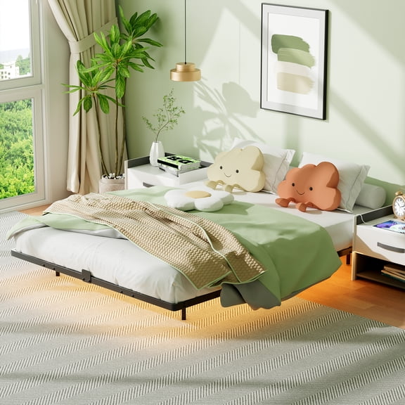 Mr IRONSTONE Queen Size Metal Platform Bed Frame with 14" Under Bed Storage, No Box Spring Needed, Black