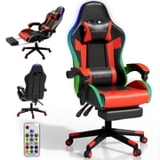 Mr IRONSTONE RGB Gaming Chair with Footrest, Ergonomic Computer Desk Chair with Lumbar Support and Adjustable LED Lights