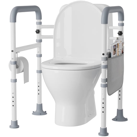 Mr IRONSTONE White aluminum toilet safety rails frame with handles for seniors, supports up to 350 lbs