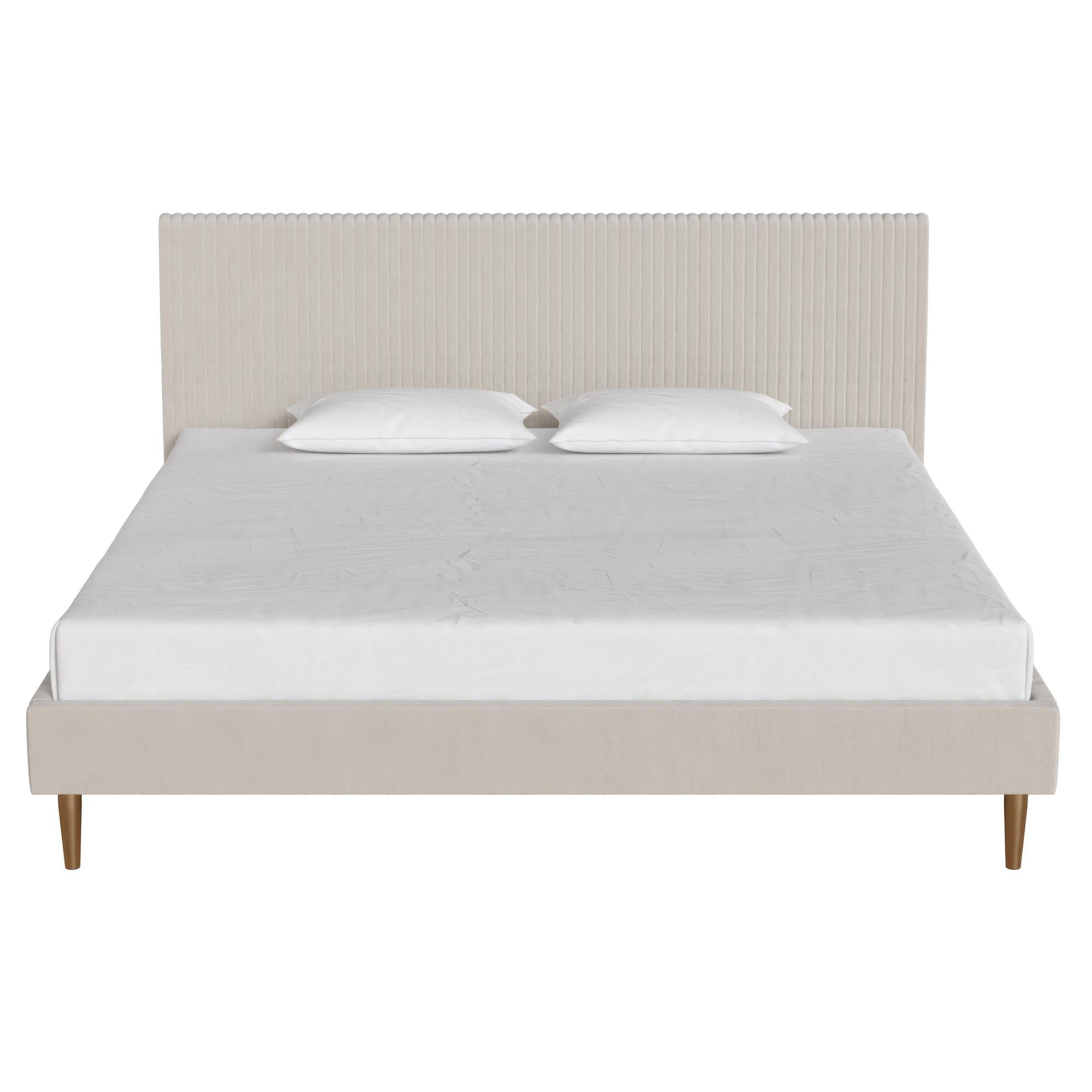 Ivory Velvet King Upholstered Bed with Tufted Headboard