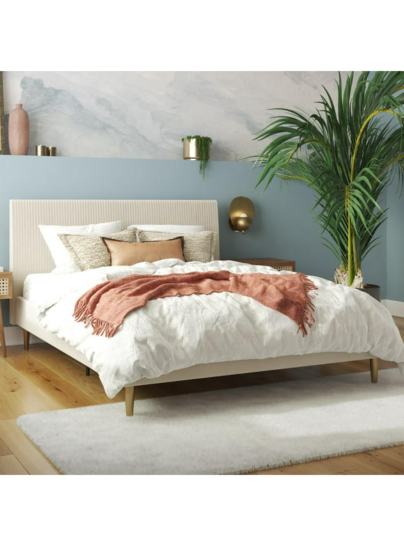 Mr. Kate Daphne Upholstered Bed with Headboard and Modern Platform Frame, Queen, Ivory Velvet