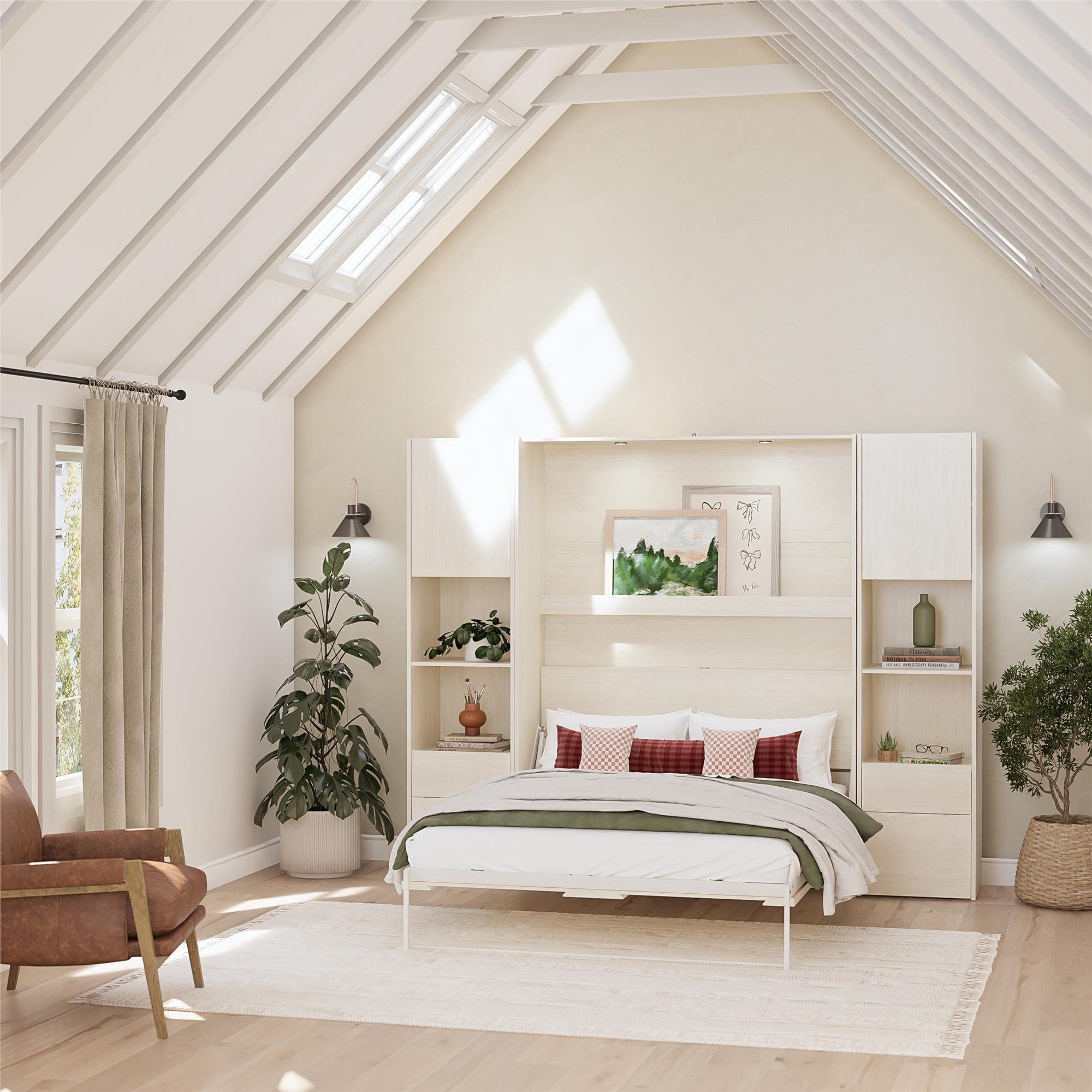 Mr. Kate Greenwich Queen Wall Bed Bundle with 2 Wardrobe Side Storage