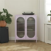 Mr. Kate Luna Short 2-Door Metal Accent Cabinet with Fluted Glass, Lilac