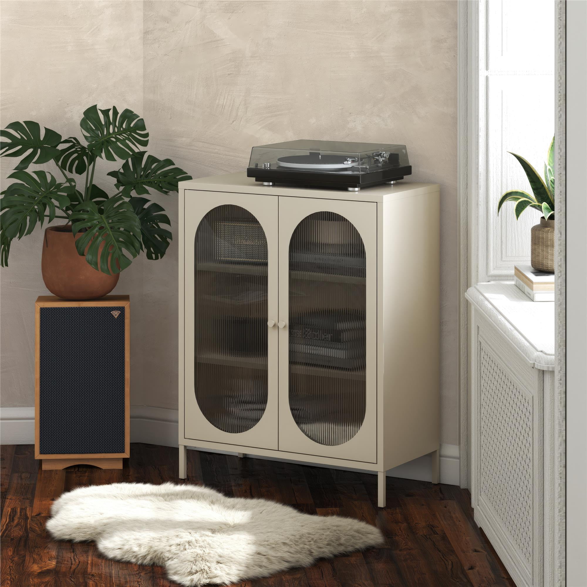 Mr. Kate Luna Short 2-Door Metal Accent Cabinet with Fluted Glass ...