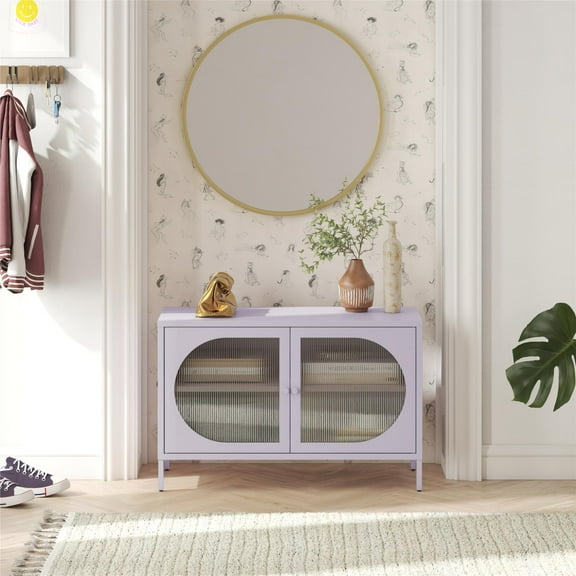 Mr. Kate Luna Wide 2-Door Accent Cabinet with Fluted Glass, Lilac