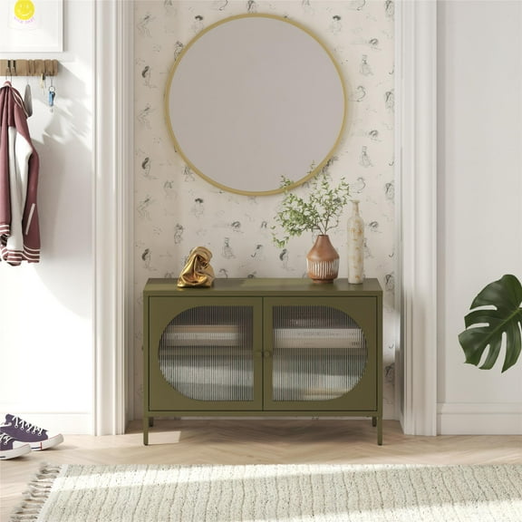 Mr. Kate Luna Wide 2-Door Accent Cabinet with Fluted Glass, Olive Green