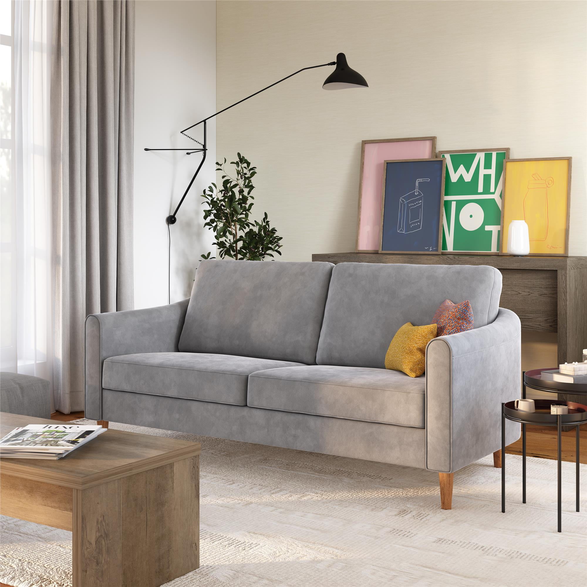 Mr. Kate Moon 73.5" Upholstered Sofa with Curved Back, Gray Velvet