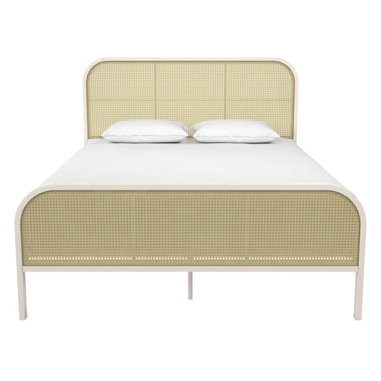 Mr. Kate Roxanne Metal Platform Bed Frame with Cane Headboard Queen Parchment White