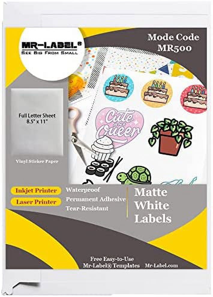 8.5 x 11 Waterproof White Matte Sticker Paper, Comparable to Vinyl (Inkjet Printers Only) - 100 Sheets - Full Sheet Labels - OnlineLabels