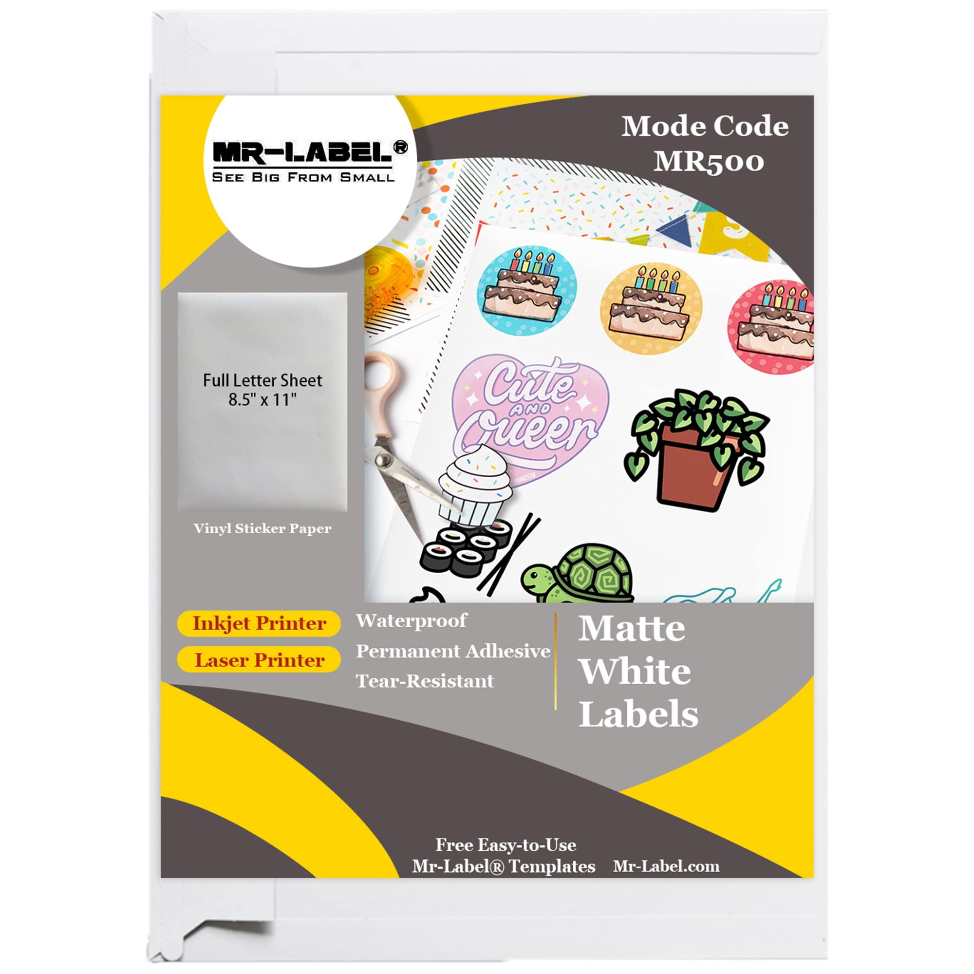 Mr-Label White Matte Printable Vinyl Sticker Paper - Waterproof Full ...