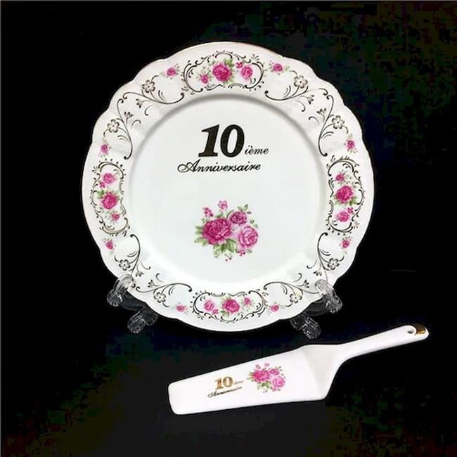 Mr. MJs HO-CK7001-10F 10Ieme Anniversaire Pink Flowers Cake Server & Cake Plate