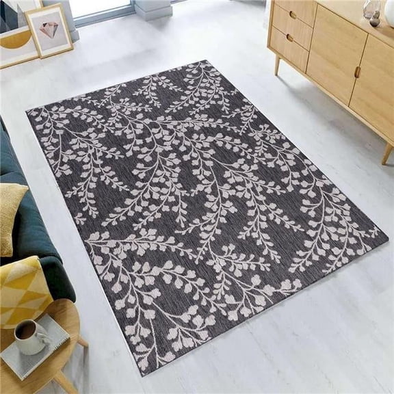 Mr. MJs Trading 2 x 3 ft. Gemini Indoor & Outdoor Dual Face Gray with Leaves & Beige & Ivory Diamonds Rectangle Area Rug