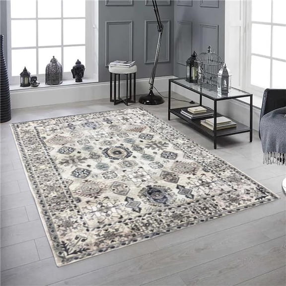 Mr. MJs Trading  27 in. x 45 in. Shades of Beige Distressed Patterned Washable Transitional Rectangle Area Rug