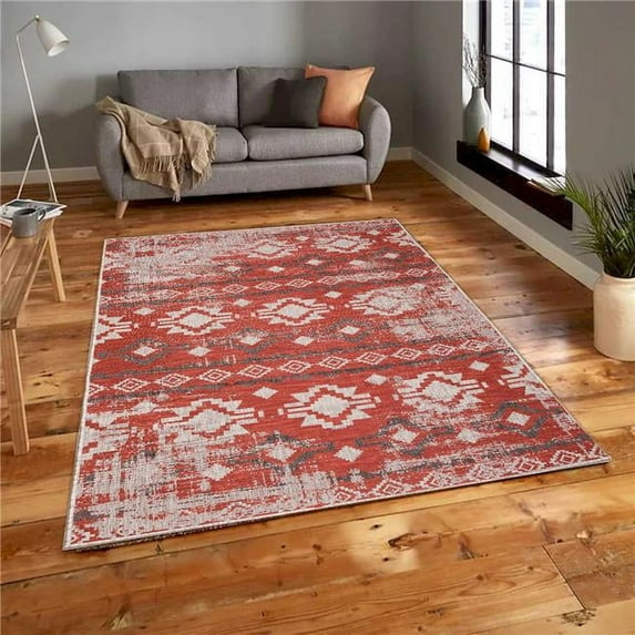 Mr. MJs Trading 3 x 5 ft. Carnival Red & Light Gray Patterned Indoor & Outdoor Rectangle Area Rug - Red & Light Gray - 3' x 5'
