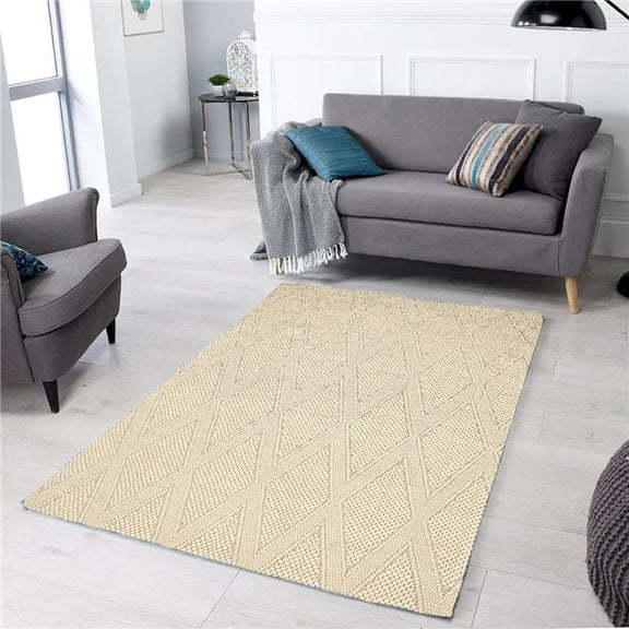Mr. MJs Trading 5 x 8 ft. Chinook Ivory Large Diamond Handmade Wool Rectangle Area Rug - Ivory - 5' x 8'