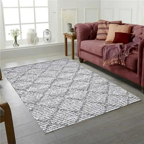 Mr. MJs Trading VA-FIE-58-4519-GREY 5 x 8 ft. Gray & White Diamond Pattern Indoor & Outdoor Reversible Plastic Rectangle Area Rug