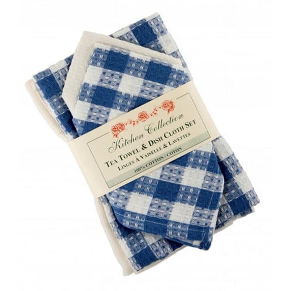 Mr. MJs Trading AG-32291 2 Tea Towels Plus 2 Dish Cloths Set, Toro Blue Check