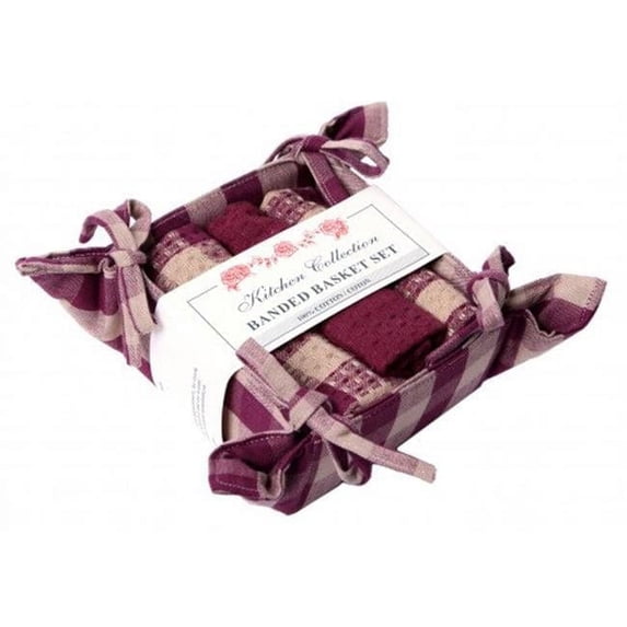 Mr. MJs Trading AG-48251 Bread Basket Set, Burgundy Check