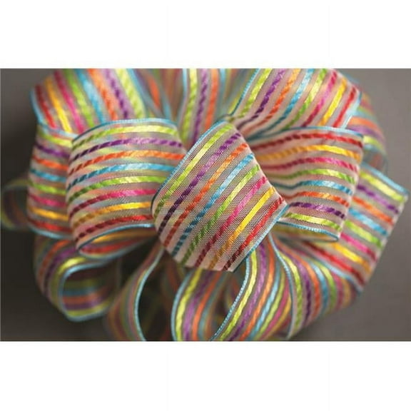Mr. MJs Trading AI-197999 Multi Color Striped Sheer Wired Ribbon
