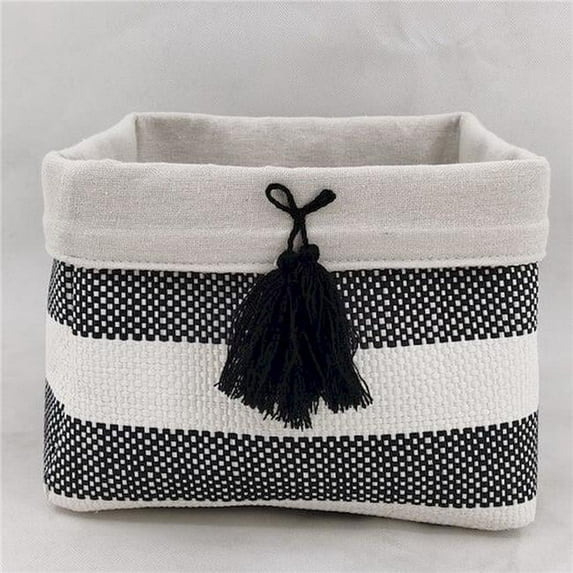 Mr. MJs Trading AI-2120-215 Black, White Stripes with Cream Liner & Black Tassel Fabric Basket