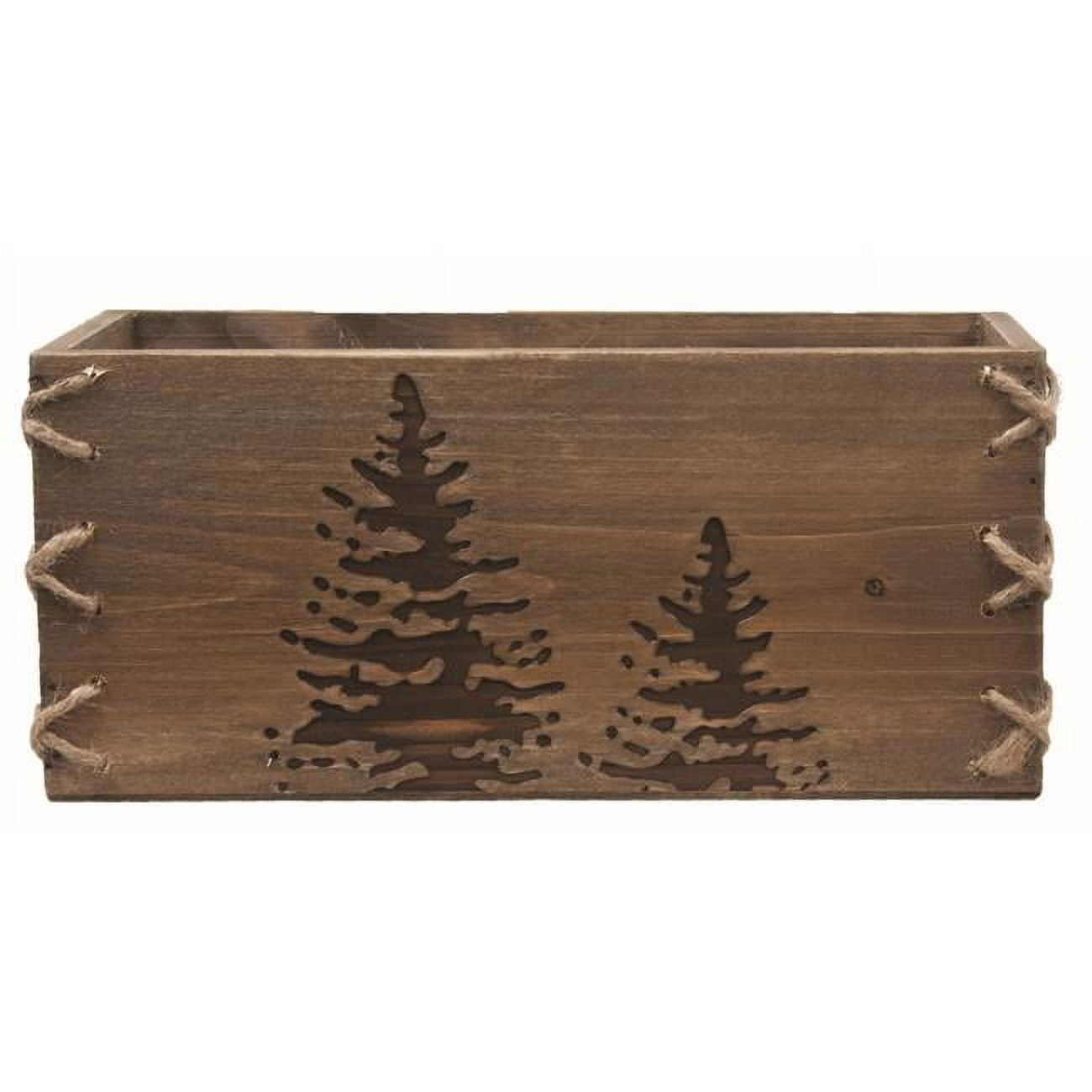 Rustic Brown Wooden Decorative Box with Tree Cutouts