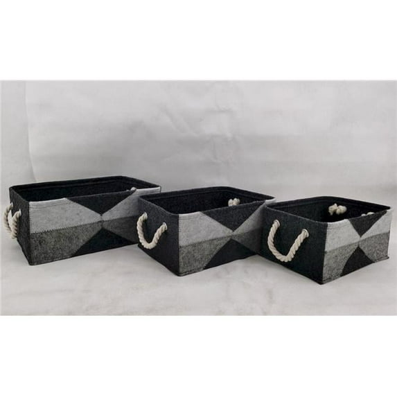 Mr. MJs Trading AI-2273-220 Black & Gray Fabric with Rope Handles Baskets, Set of 3