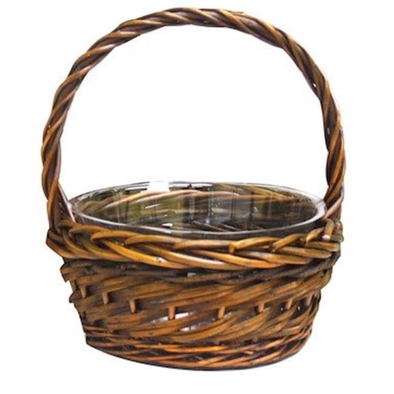 Mr. MJs Trading AI-4082JAVAB Round Willow Handled Basket Planter