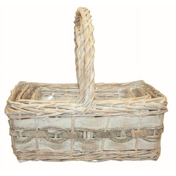 Mr. MJs Trading AI-4172WW Rectangular White Washed Willow with Handles Baskets, Set of 3