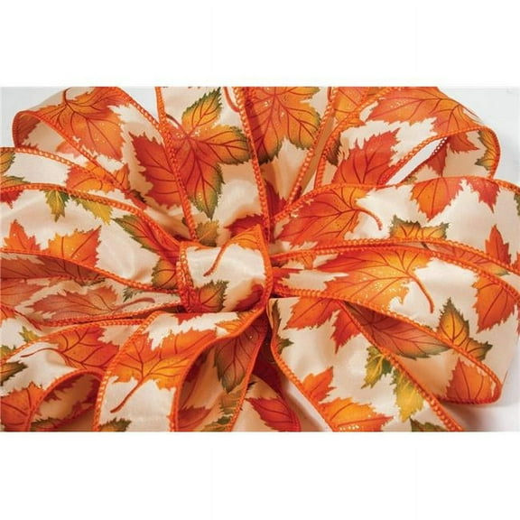 Mr. MJs Trading AI-609986 Orange Leaves Wired Satin Ribbon