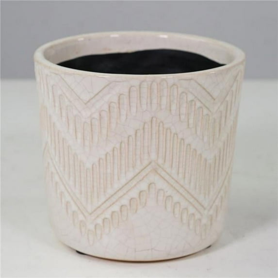 Mr. MJs Trading AI-CE00-180 White Patterned Glazed Ceramic Planter