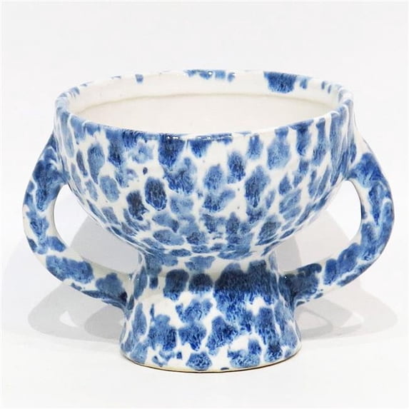 Mr. MJs Trading AI-CE04-228 Blue & White Pattern with Handles & Pedestal Planter