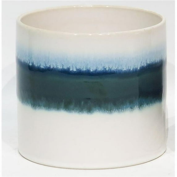Mr. MJs Trading AI-CE10-178 White with Blue & Green Stripes Planter