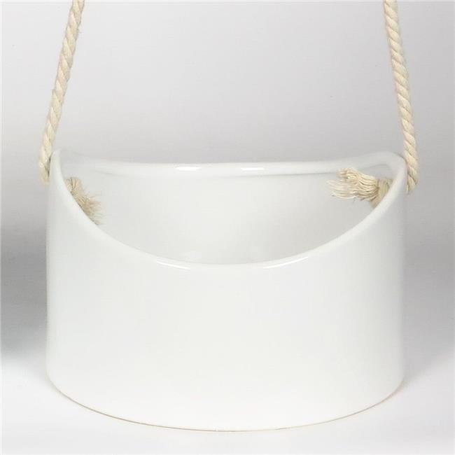 White Ceramic Hanging Planter with Twine Rope Hanger