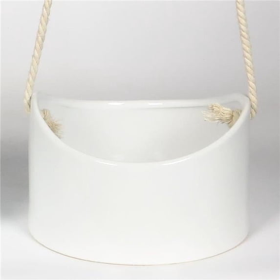 Mr. MJs Trading AI-CE554WH White Glazed Ceramic with Rope Hanger Hanging Planter